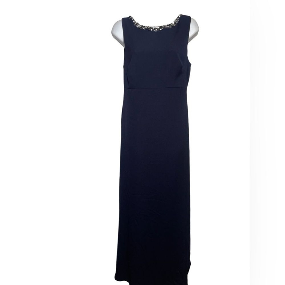 Vince Camuto dress size 8 navy blue floor length open back dress w/rhinestones💙
